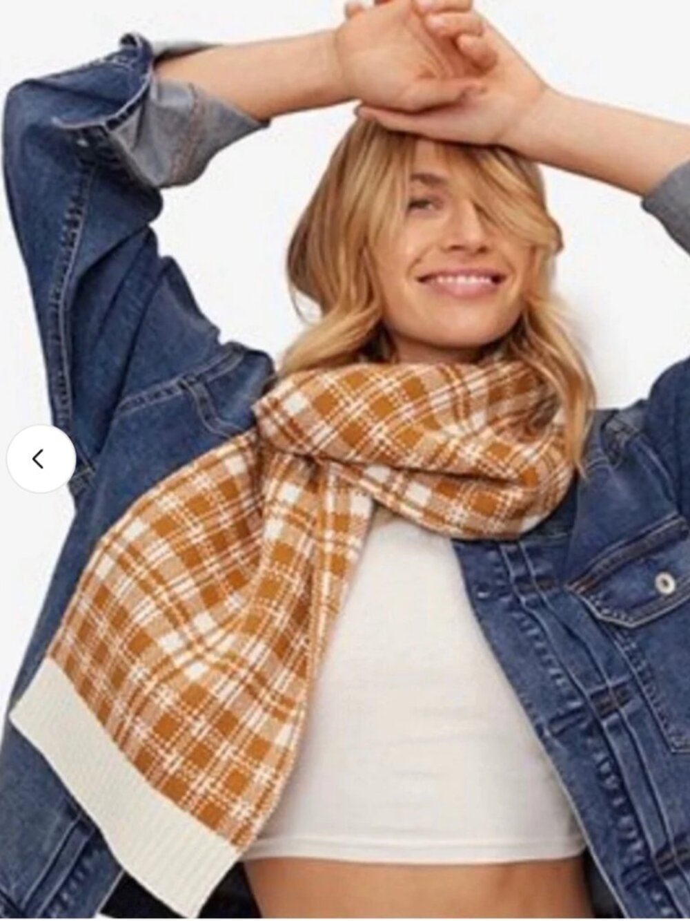 Timberland Plaid Knit Scarf Off-White Caramel Colors